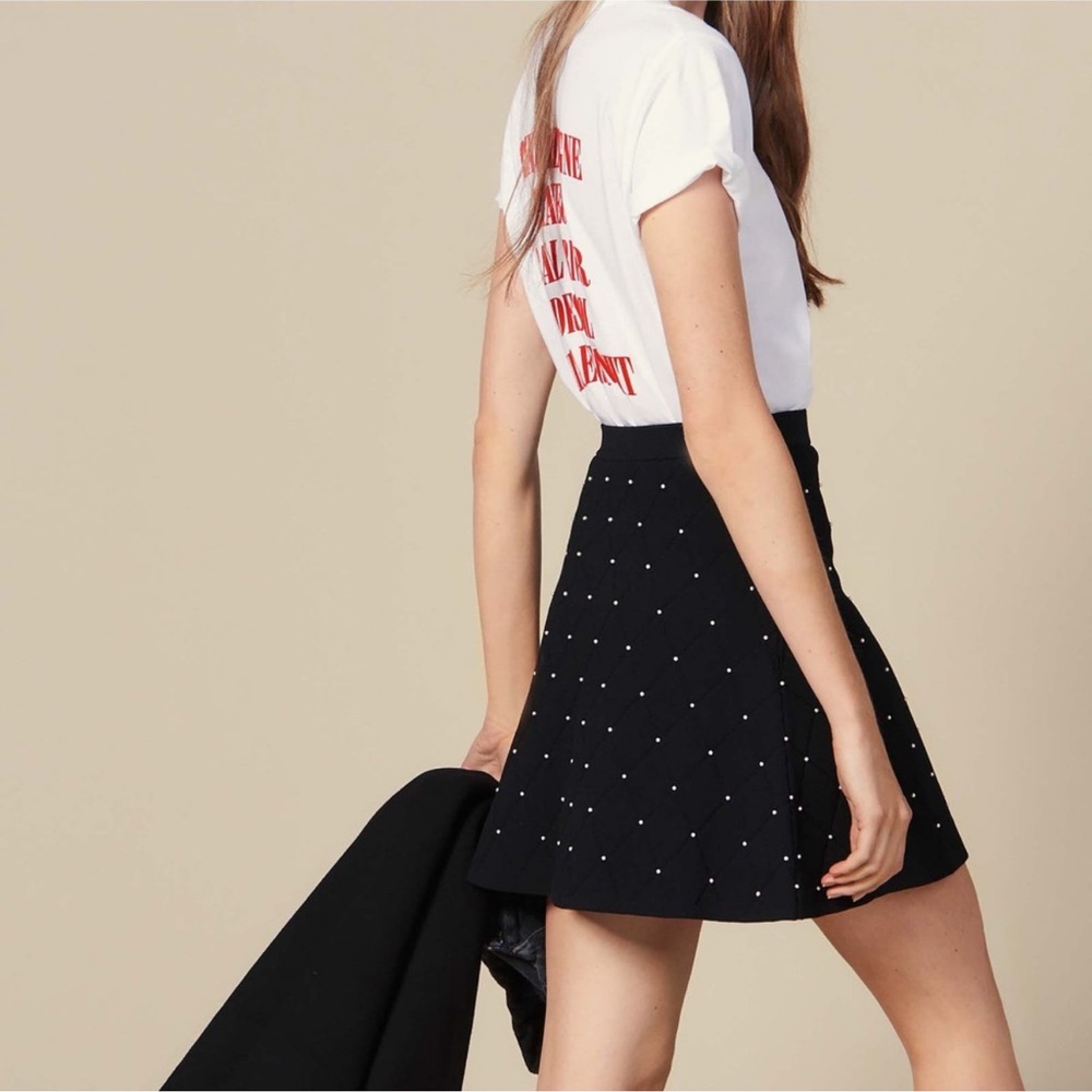Sandro Black Mini A-line Skirt with Embellished Design for Casual Work